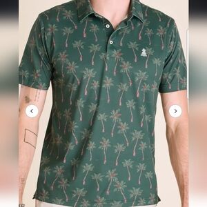 New Chubbies Brushstroke Palm Tree Print Green Golf Polo Shirt